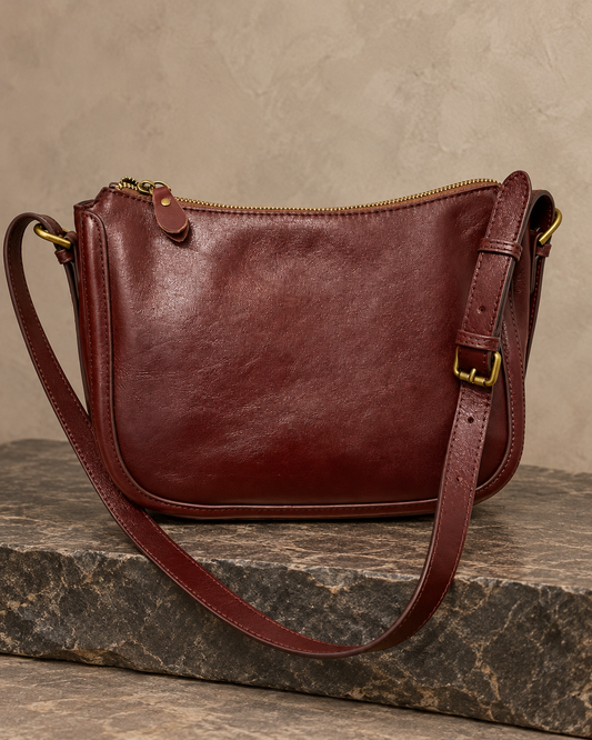 Veroak 1018 Burgundy Brown top-grain cowhide leather bag — AI studio presentation