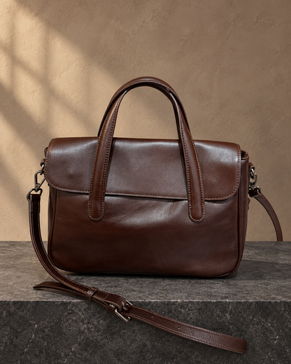 Veroak 1037 Brown top-grain cowhide leather bag — AI studio presentation