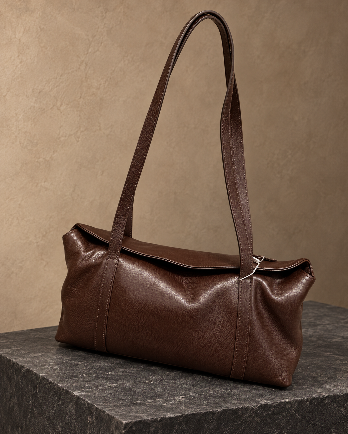 Veroak 1038 Brown top-grain cowhide leather bag — AI studio presentation