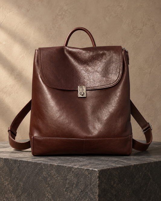 Veroak 1052 Brown top-grain cowhide leather bag — AI studio presentation