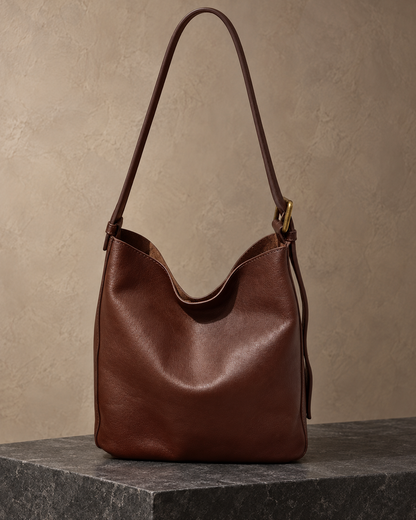 Veroak 3007 Brown top-grain cowhide leather bag — AI studio presentation