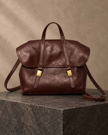 Veroak 3056 Brown top-grain cowhide leather bag — AI studio presentation