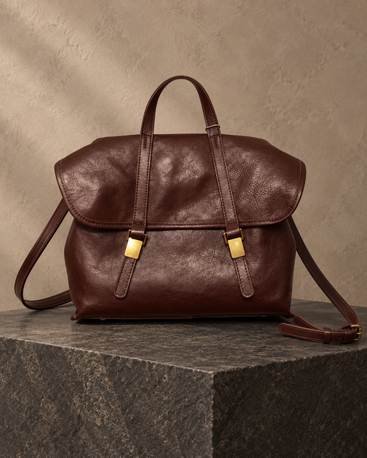 Veroak 3056 Brown top-grain cowhide leather bag — AI studio presentation