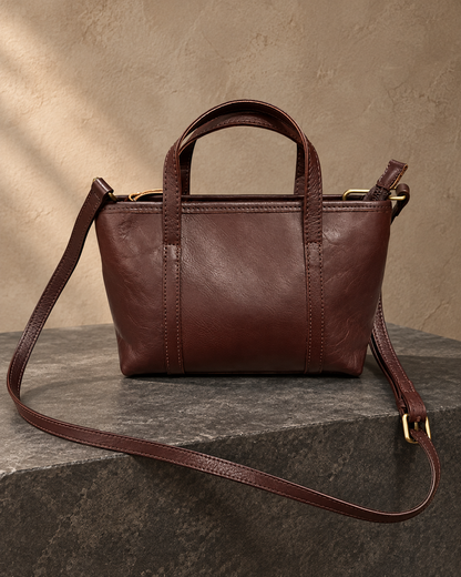Veroak 3057 Brown top-grain cowhide leather bag — AI studio presentation