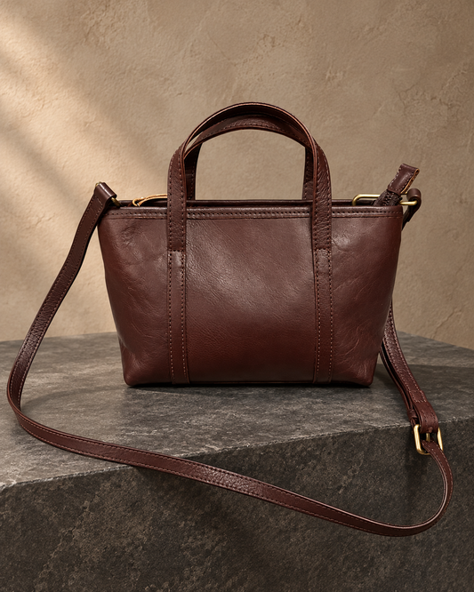 Veroak 3057 Brown top-grain cowhide leather bag — AI studio presentation