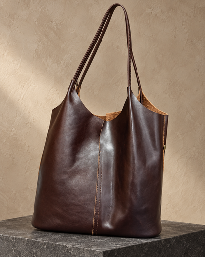 Veroak 3061 Brown top-grain cowhide leather bag — AI studio presentation