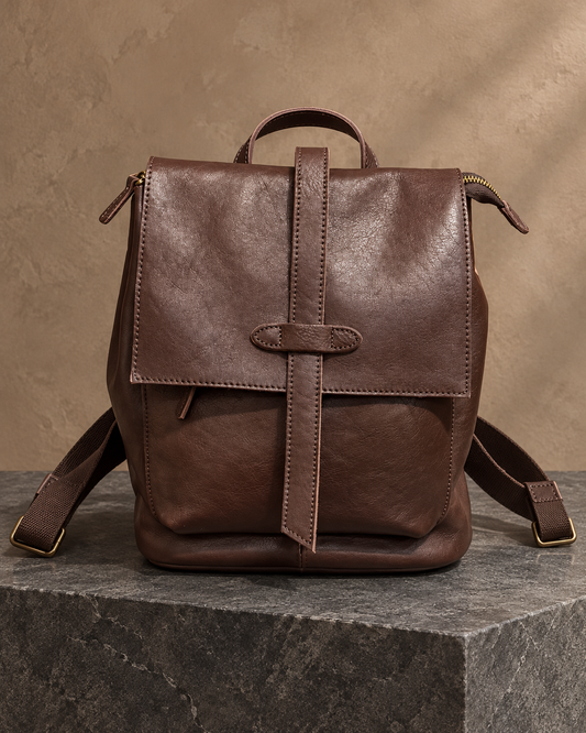 Veroak 3068 Brown top-grain cowhide leather bag — AI studio presentation