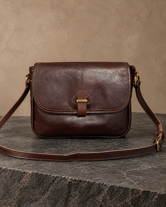 Veroak 3079 Brown top-grain cowhide leather bag — AI studio presentation