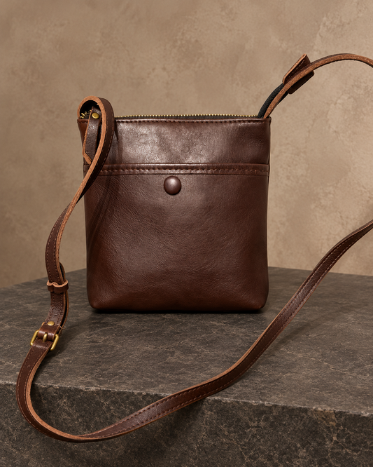 Veroak 3086 Brown top-grain cowhide leather bag — AI studio presentation