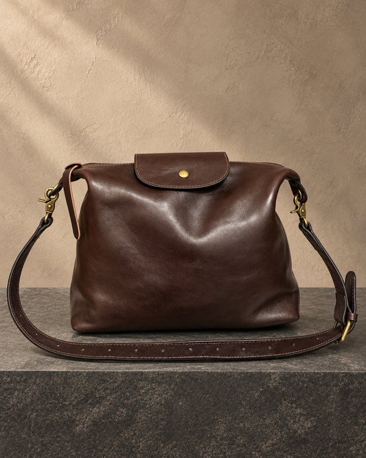Veroak 3092 Brown top-grain cowhide leather bag — AI studio presentation