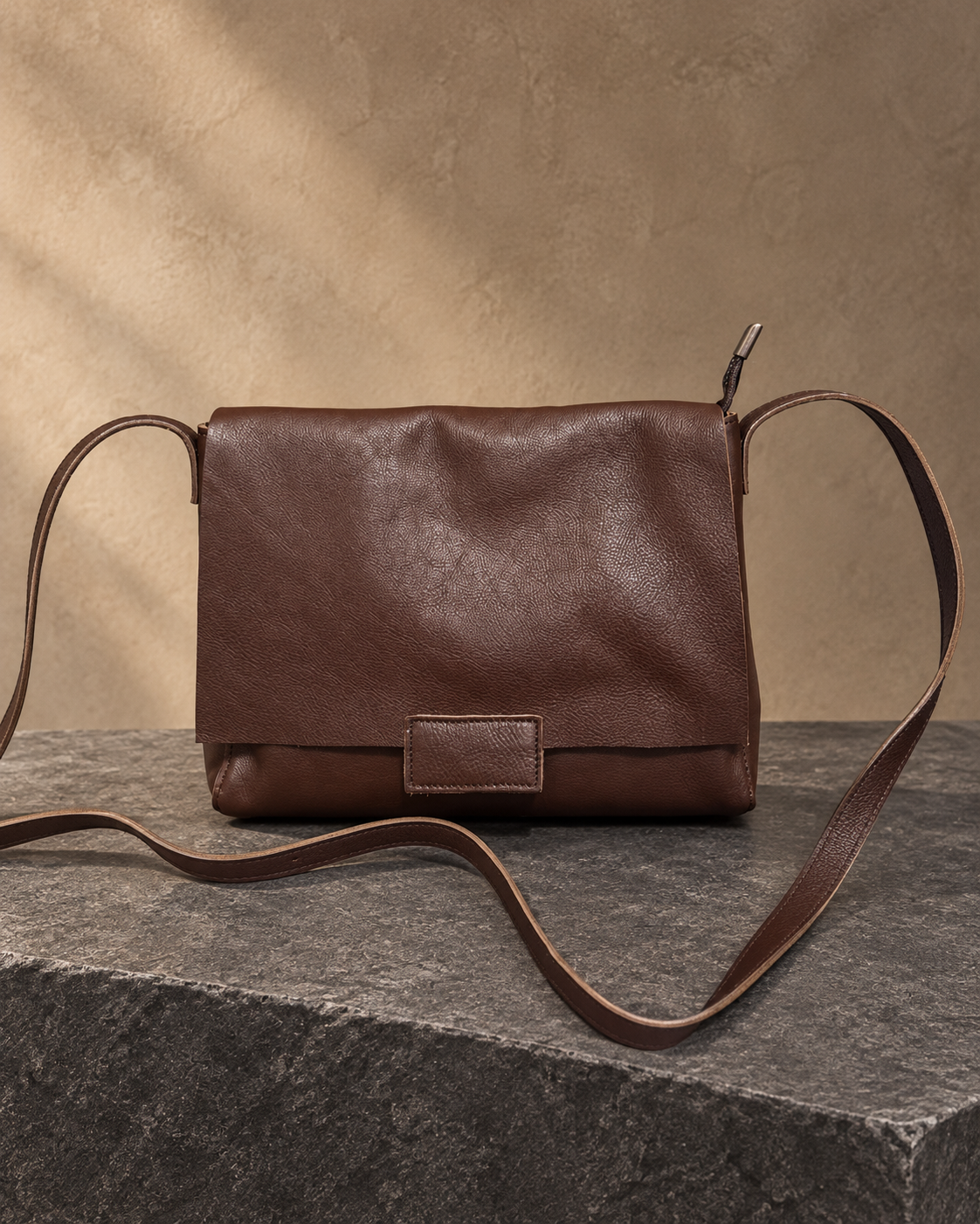 Veroak 5060 Brown top-grain cowhide leather bag — AI studio presentation