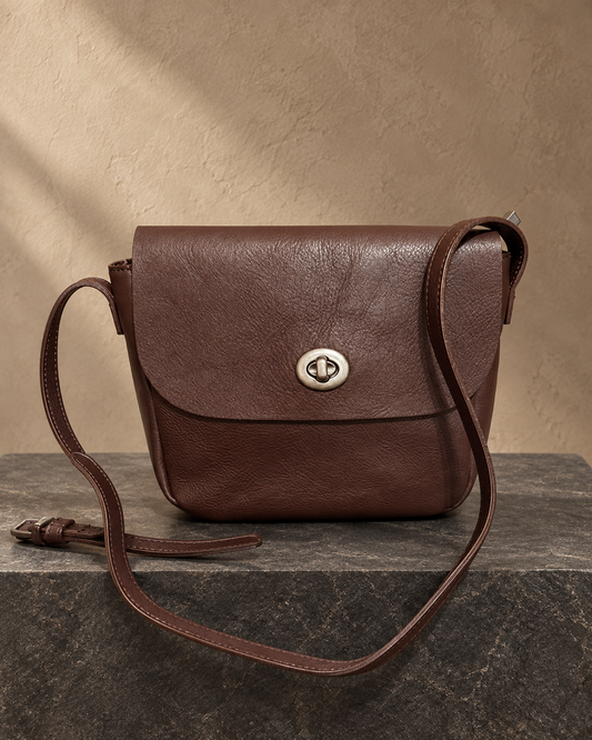 Veroak 5070 Brown top-grain cowhide leather bag — AI studio presentation