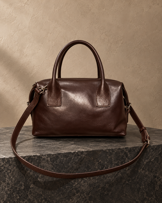 Veroak 6022 Brown top-grain cowhide leather bag — AI studio presentation