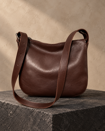 Veroak 6207 Brown top-grain cowhide leather bag — AI studio presentation
