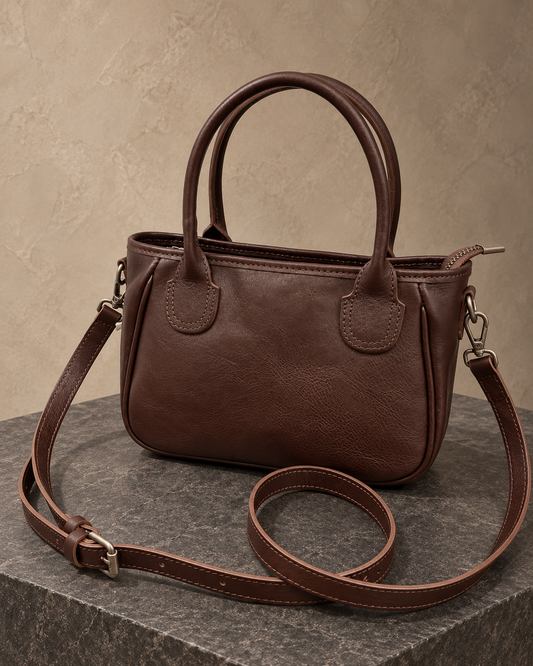 Veroak 6208 Brown top-grain cowhide leather bag — AI studio presentation