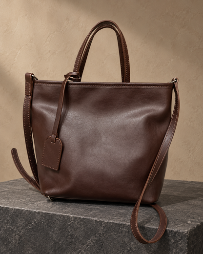 Veroak 6213 Brown top-grain cowhide leather bag — AI studio presentation