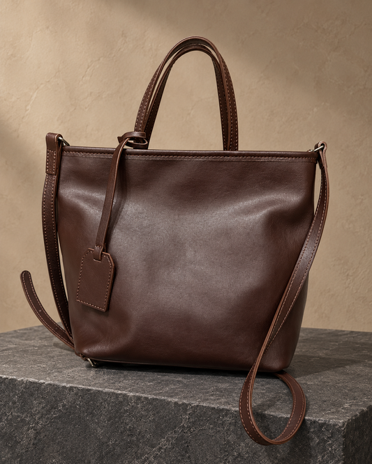 Veroak 6213 Brown top-grain cowhide leather bag — AI studio presentation