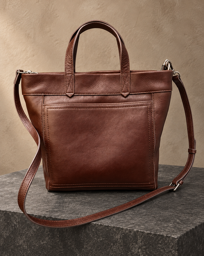 Veroak 6216 Brown top-grain cowhide leather bag — AI studio presentation