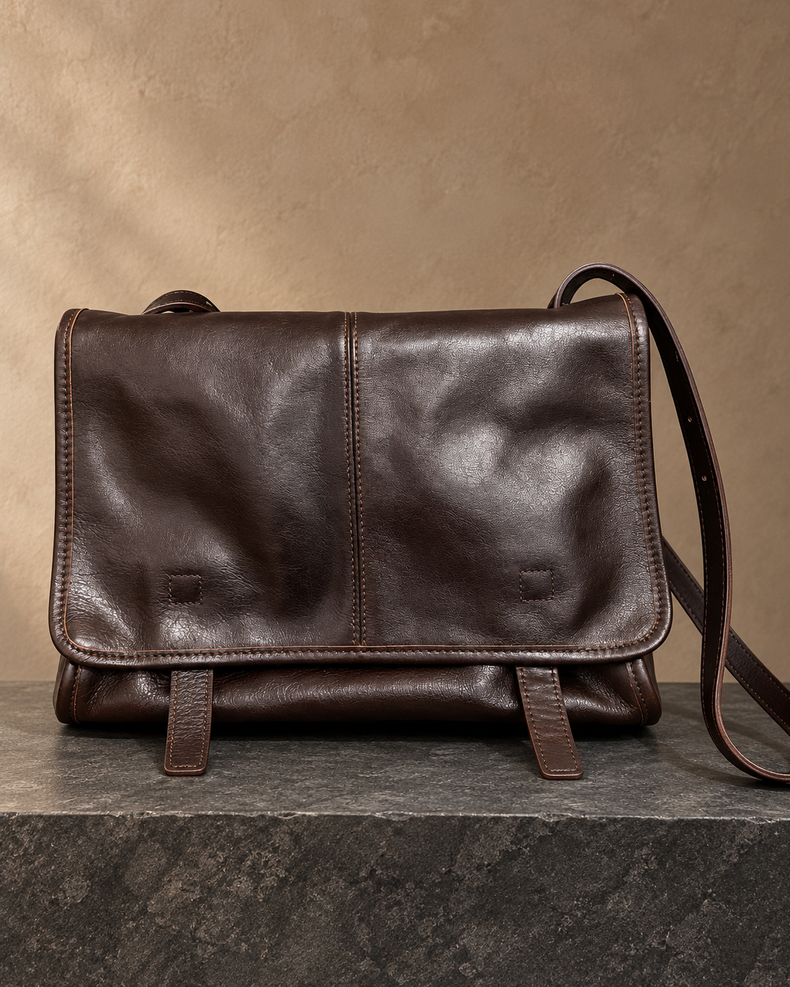 Veroak 6222 Brown top-grain cowhide leather bag — AI studio presentation