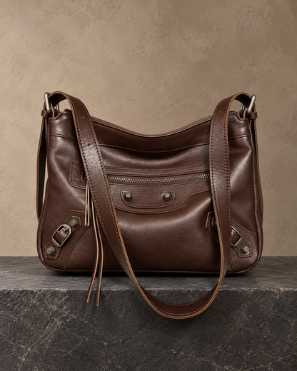 Veroak 6226 Brown top-grain cowhide leather bag — AI studio presentation