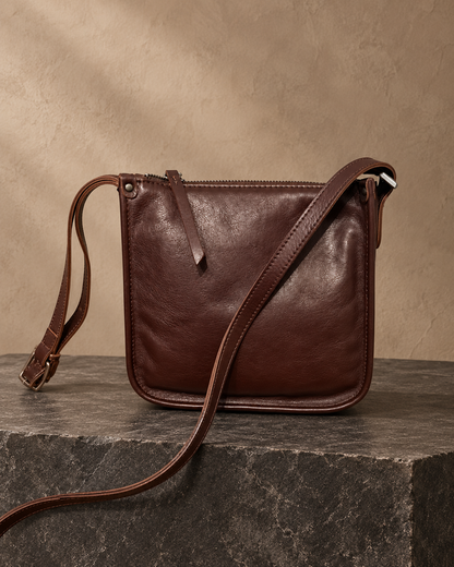 Veroak 8006 Brown top-grain cowhide leather bag — AI studio presentation