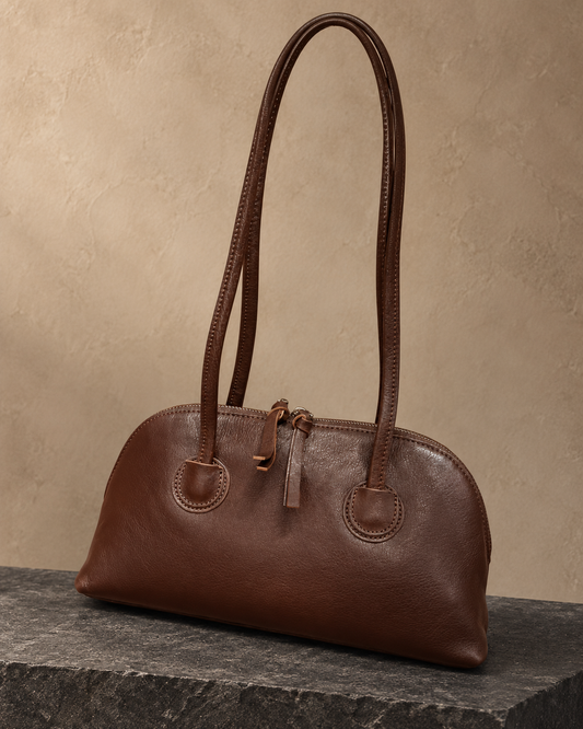 Veroak 8114 Brown top-grain cowhide leather bag — AI studio presentation