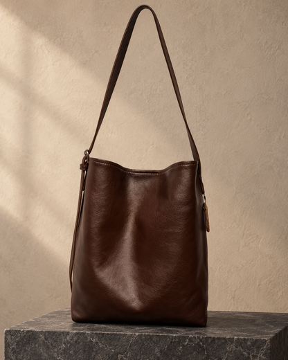 Veroak 8115 Brown top-grain cowhide leather bag — AI studio presentation