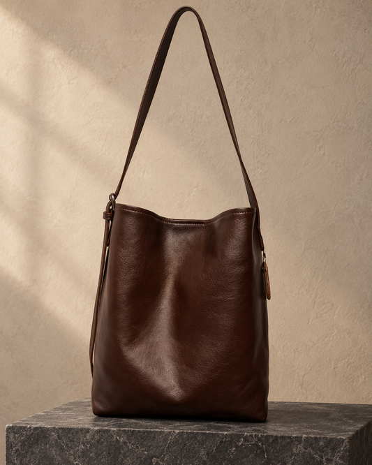 Veroak 8115 Brown top-grain cowhide leather bag — AI studio presentation