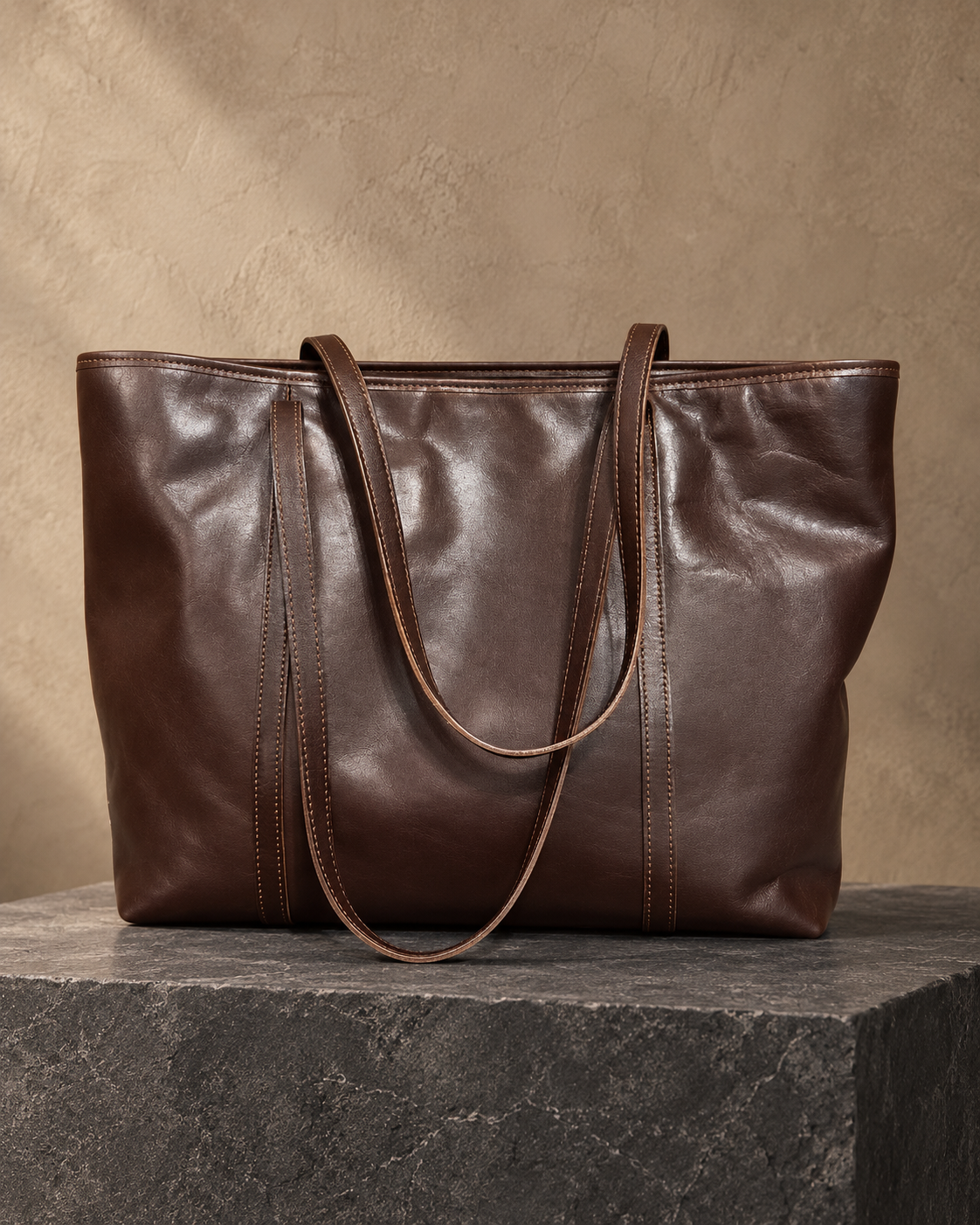 Veroak 8121 Brown top-grain cowhide leather bag — AI studio presentation