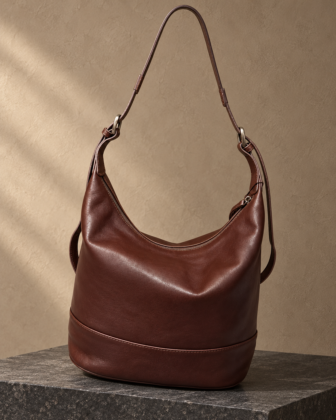 Veroak 8131 Brown top-grain cowhide leather bag — AI studio presentation