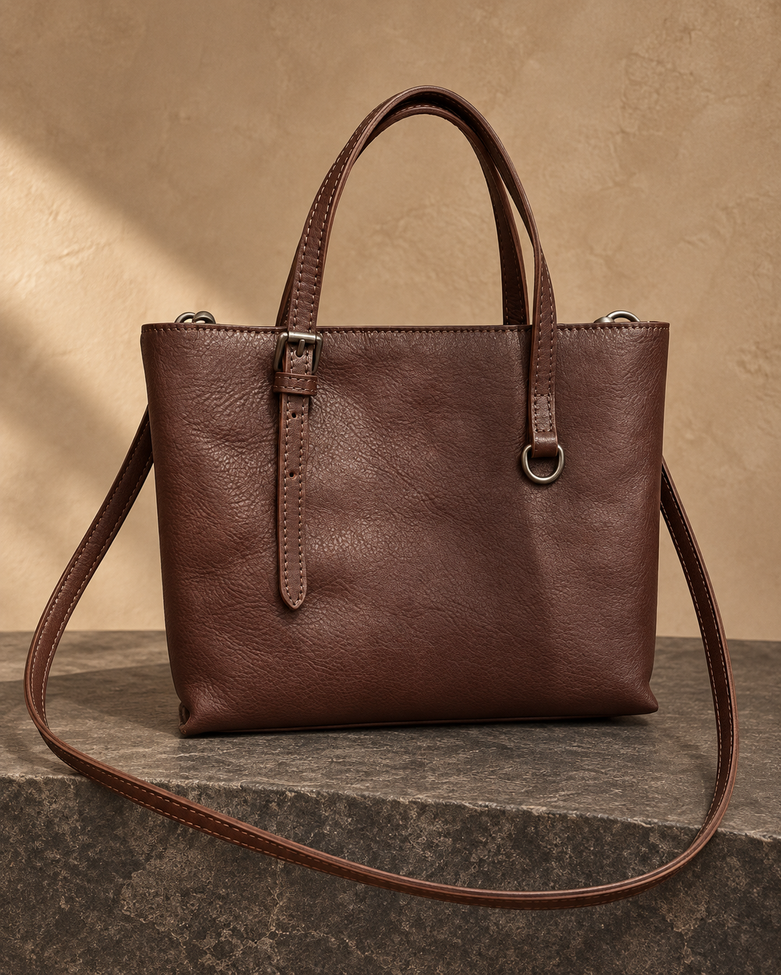 Veroak 8136 Brown top-grain cowhide leather bag — AI studio presentation