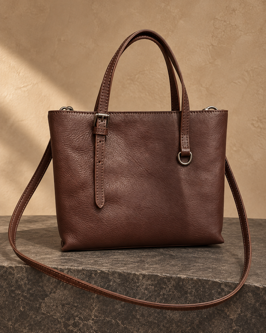 Veroak 8136 Brown top-grain cowhide leather bag — AI studio presentation