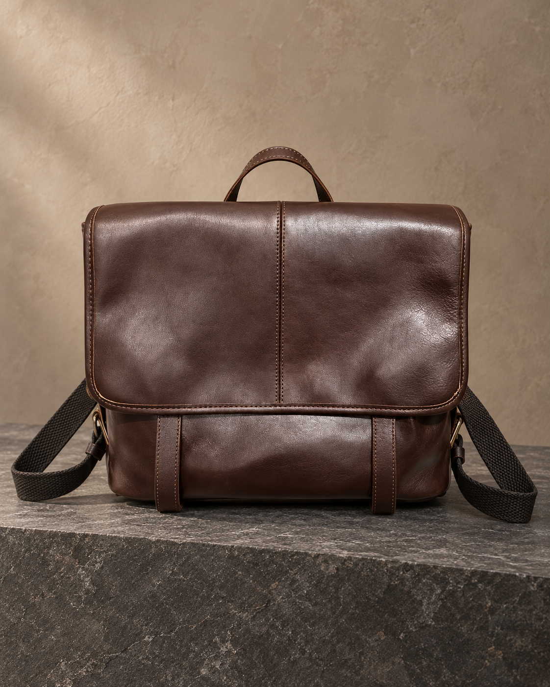 Veroak 8228 Brown top-grain cowhide leather bag — AI studio presentation