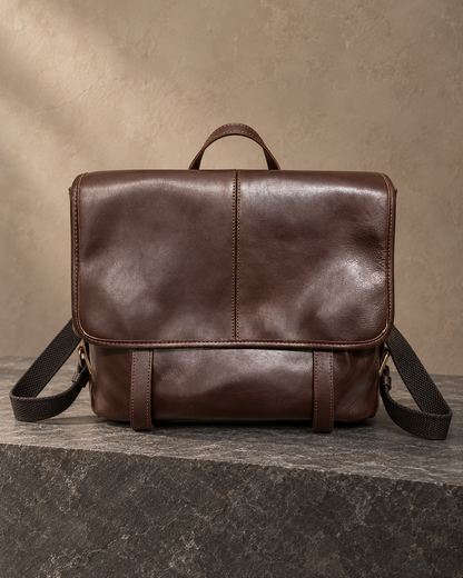Veroak 8228 Brown top-grain cowhide leather bag — AI studio presentation