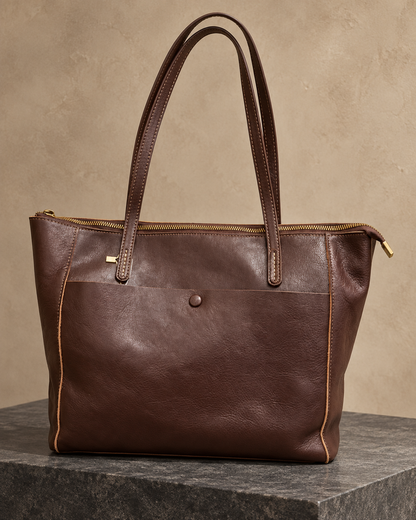 Veroak 9007 Brown top-grain cowhide leather bag — AI studio presentation