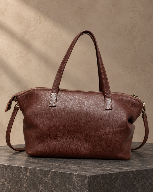 Veroak 9008 Brown top-grain cowhide leather bag — AI studio presentation