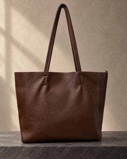 Veroak 9009 Brown top-grain cowhide leather bag — AI studio presentation