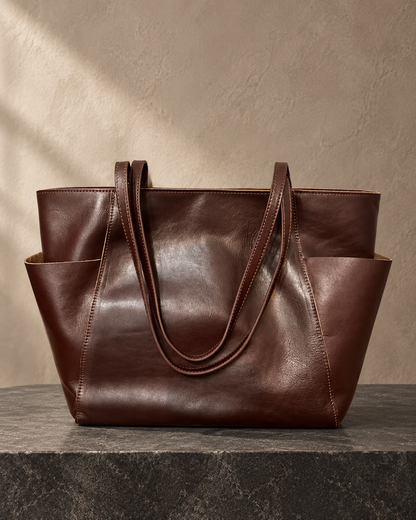 Veroak 9020 Brown top-grain cowhide leather bag — AI studio presentation