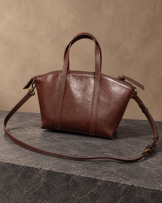 Veroak 9024 Brown top-grain cowhide leather bag — AI studio presentation