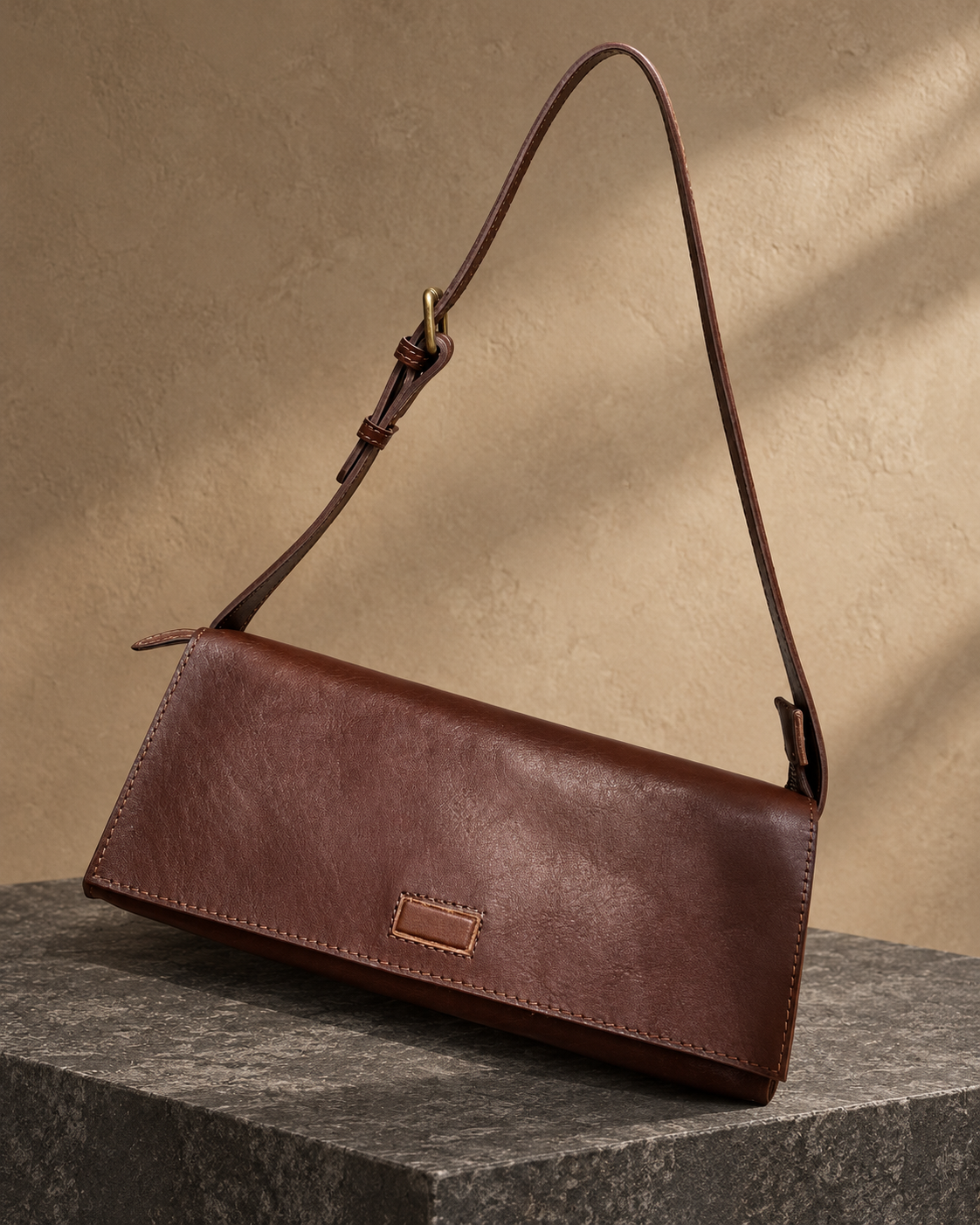 Veroak 9025 Brown top-grain cowhide leather bag — AI studio presentation