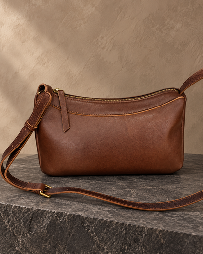 Veroak 9038 Brown top-grain cowhide leather bag — AI studio presentation