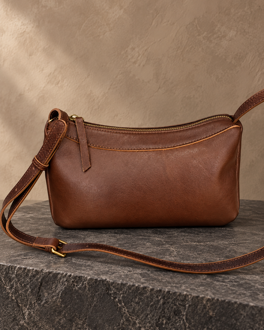 Veroak 9038 Brown top-grain cowhide leather bag — AI studio presentation