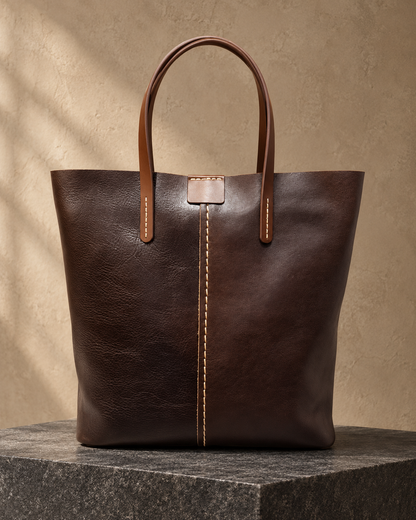 Veroak 9040 Brown top-grain cowhide leather bag — AI studio presentation