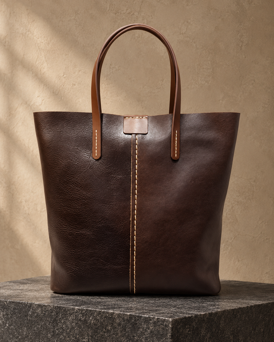 Veroak 9040 Brown top-grain cowhide leather bag — AI studio presentation