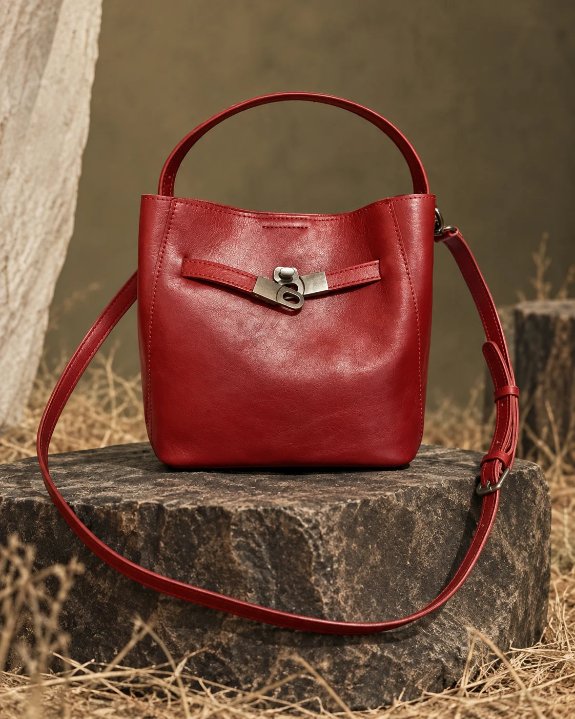 Top-handle / crossbody -1069 in Red, AI-styled studio presentation